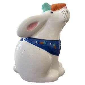Vintage COCO DOWLEY 🐇 Bunny Cookie Jar with Carrot On Nose & Blue Scarf